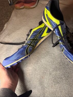 Asics Blue and Neon Yellow Men's Athletic Track Shoes